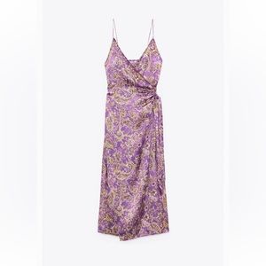 Satin print dress, wrap effect from Zara